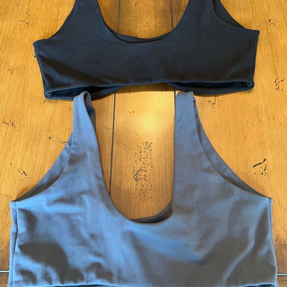 Joah Brown sueded navy and sueded onyx double fabric bras. Extremely comfortable
